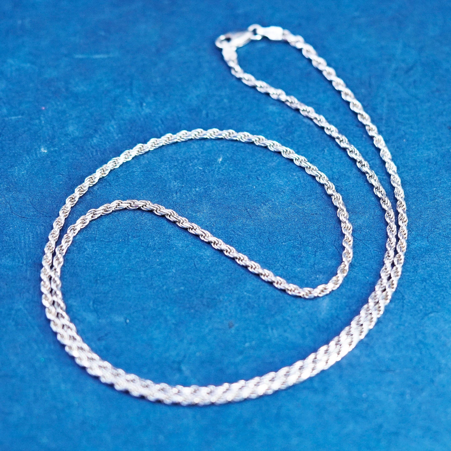 24”, 2mm, vintage Italy Sterling silver handmade necklace, 925 rope chain