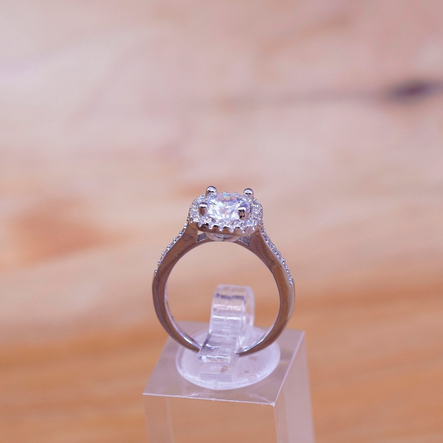 Size 6.25, vintage Sterling 925 silver anniversary ring with clear cz