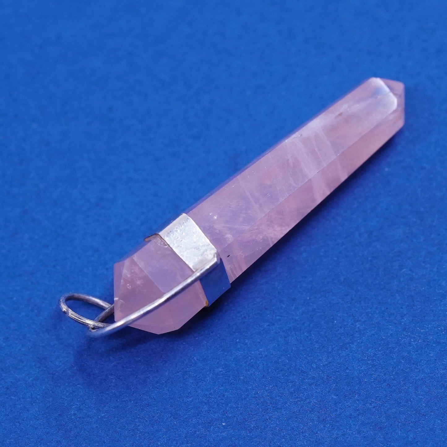 vtg handmade sterling silver charm pendant, 925 pink quartz healing crystal