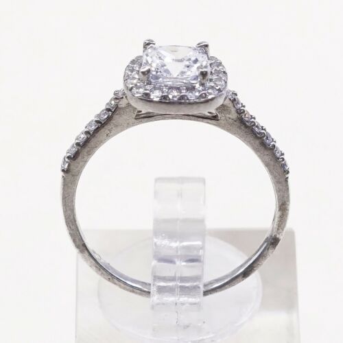 Sz 8.25, Vtg Sterling silver Engagement ring, 925 silver band W/ CZ
