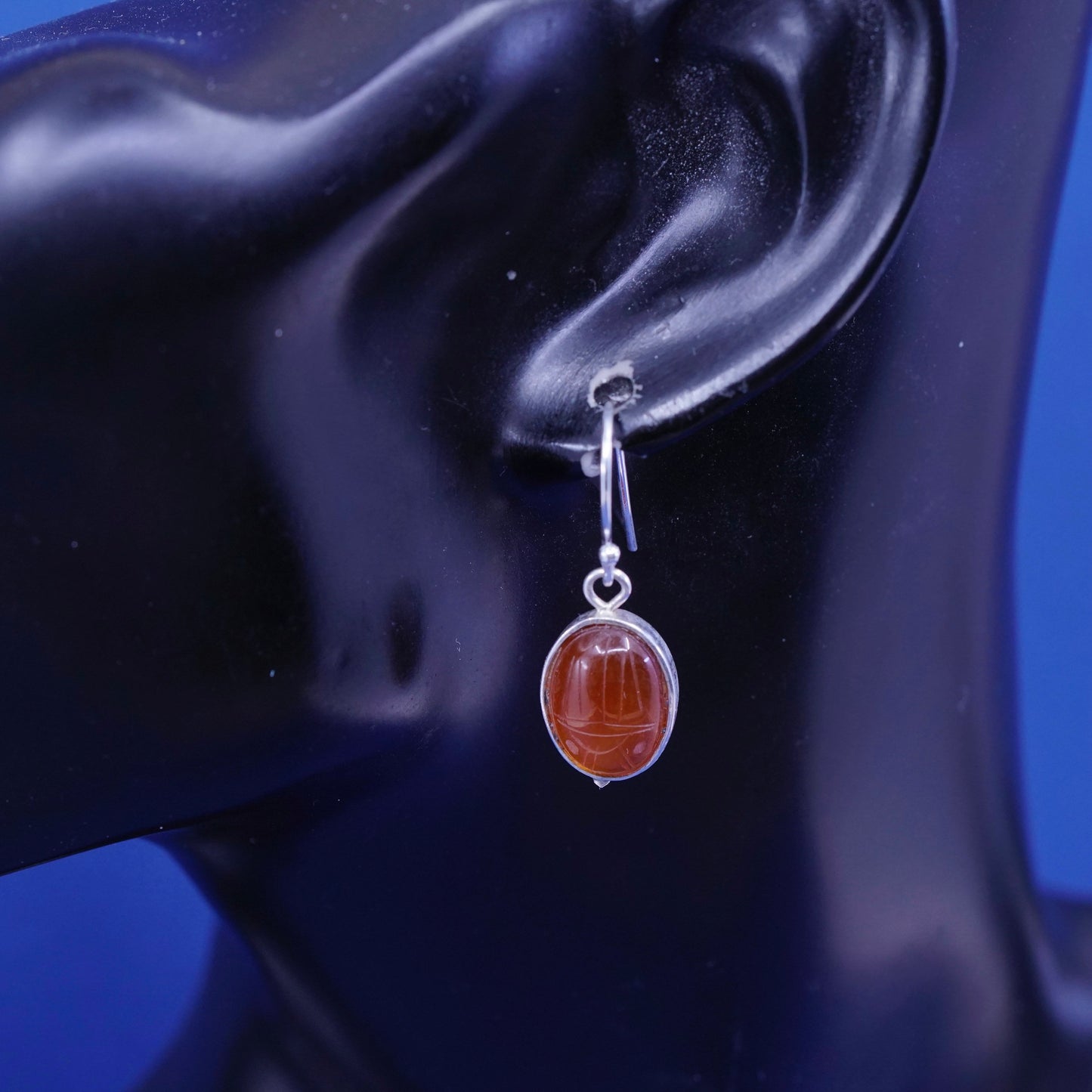 Vintage Sterling 925 silver handmade earrings with carnelian