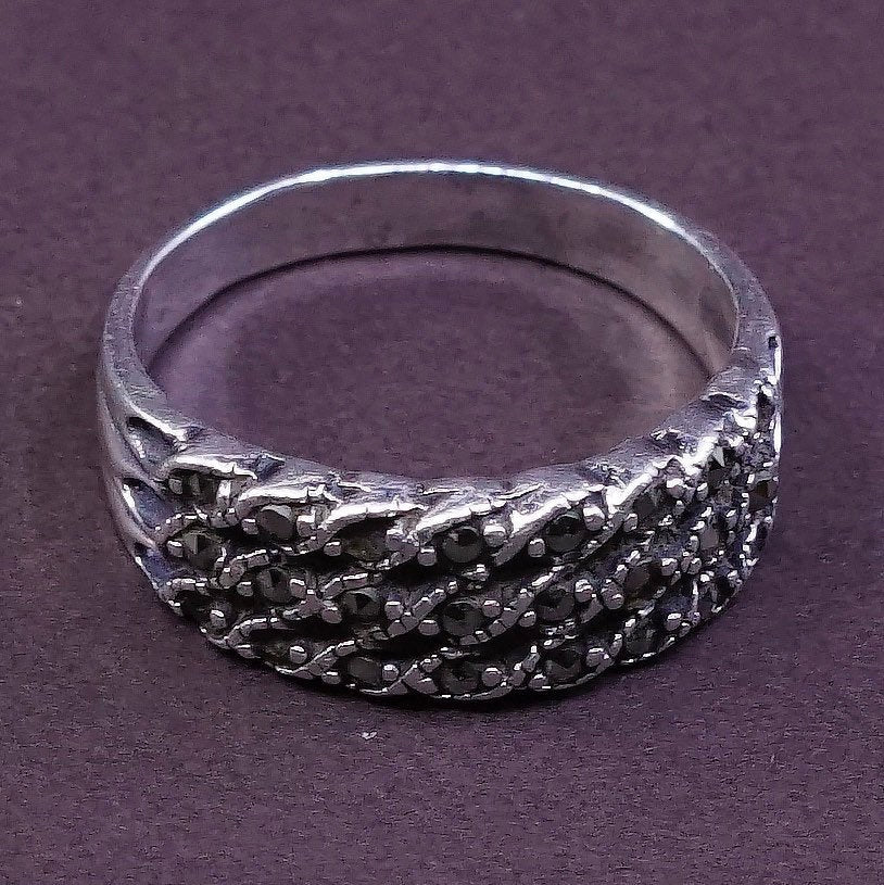 sz 9, vtg Sterling silver handmade ring, 925 with marcasite