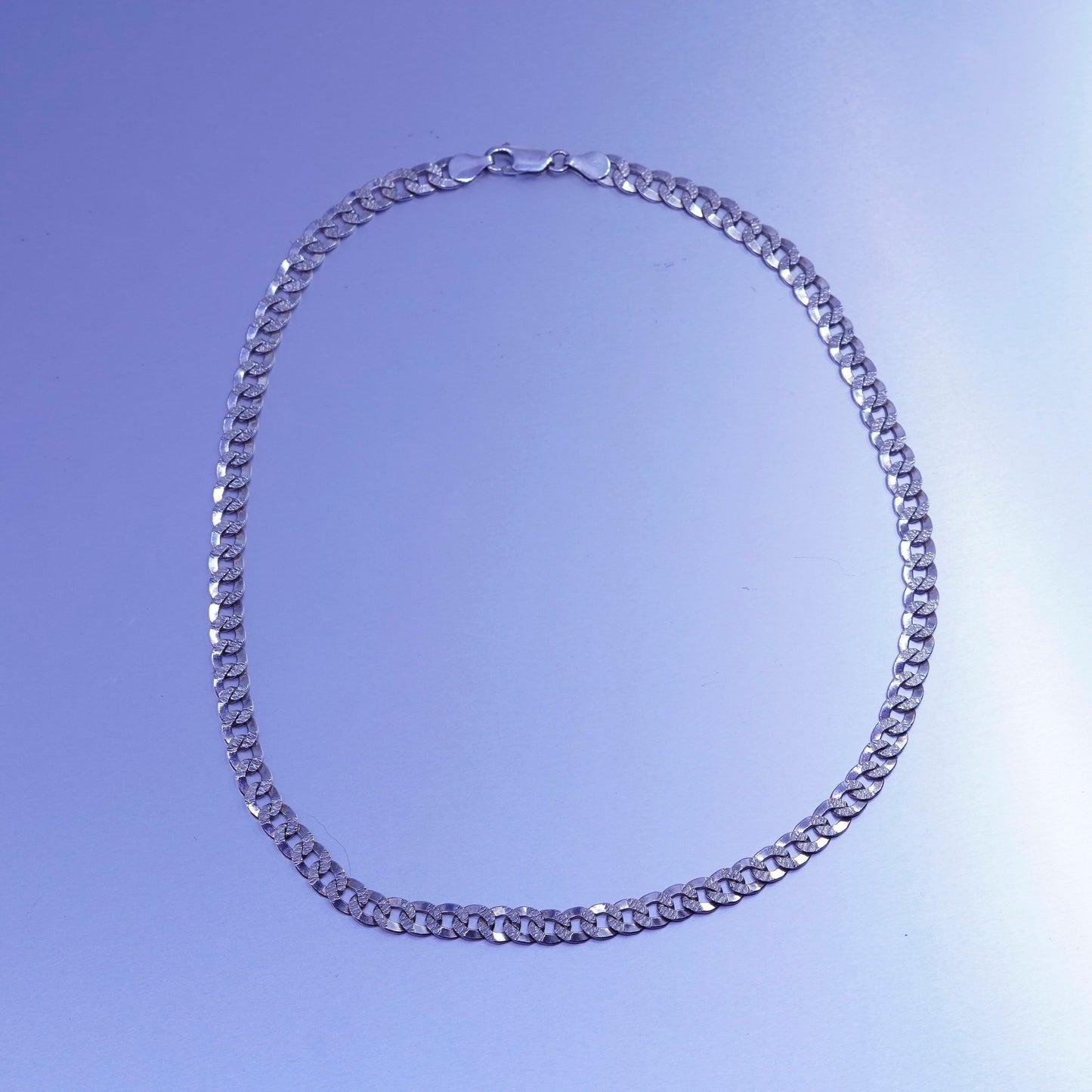 18” 5mm, vintage Italy Sterling 925 silver flatten textured curb chain necklace