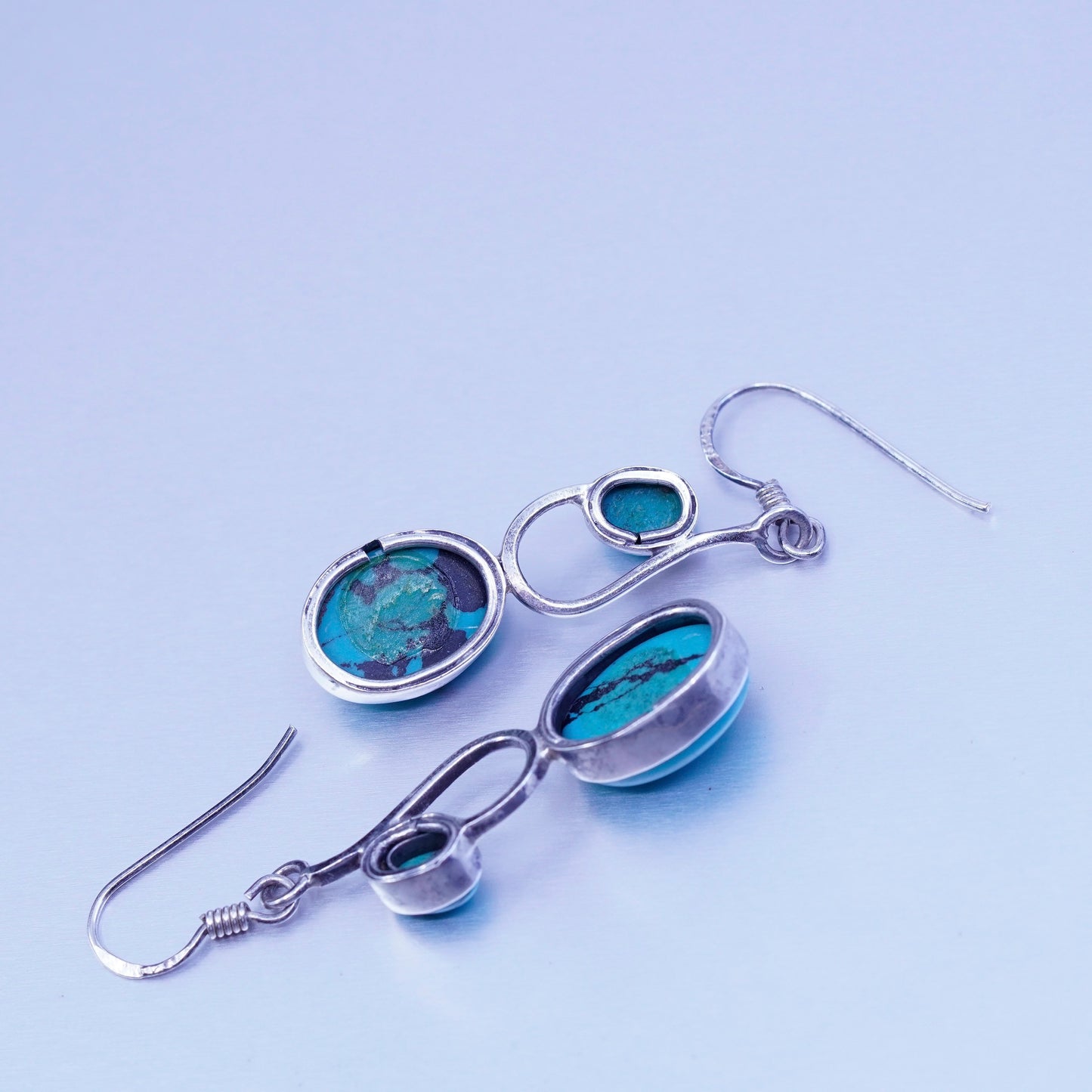 Vintage Sterling 925 silver handmade earrings with oval turquoise