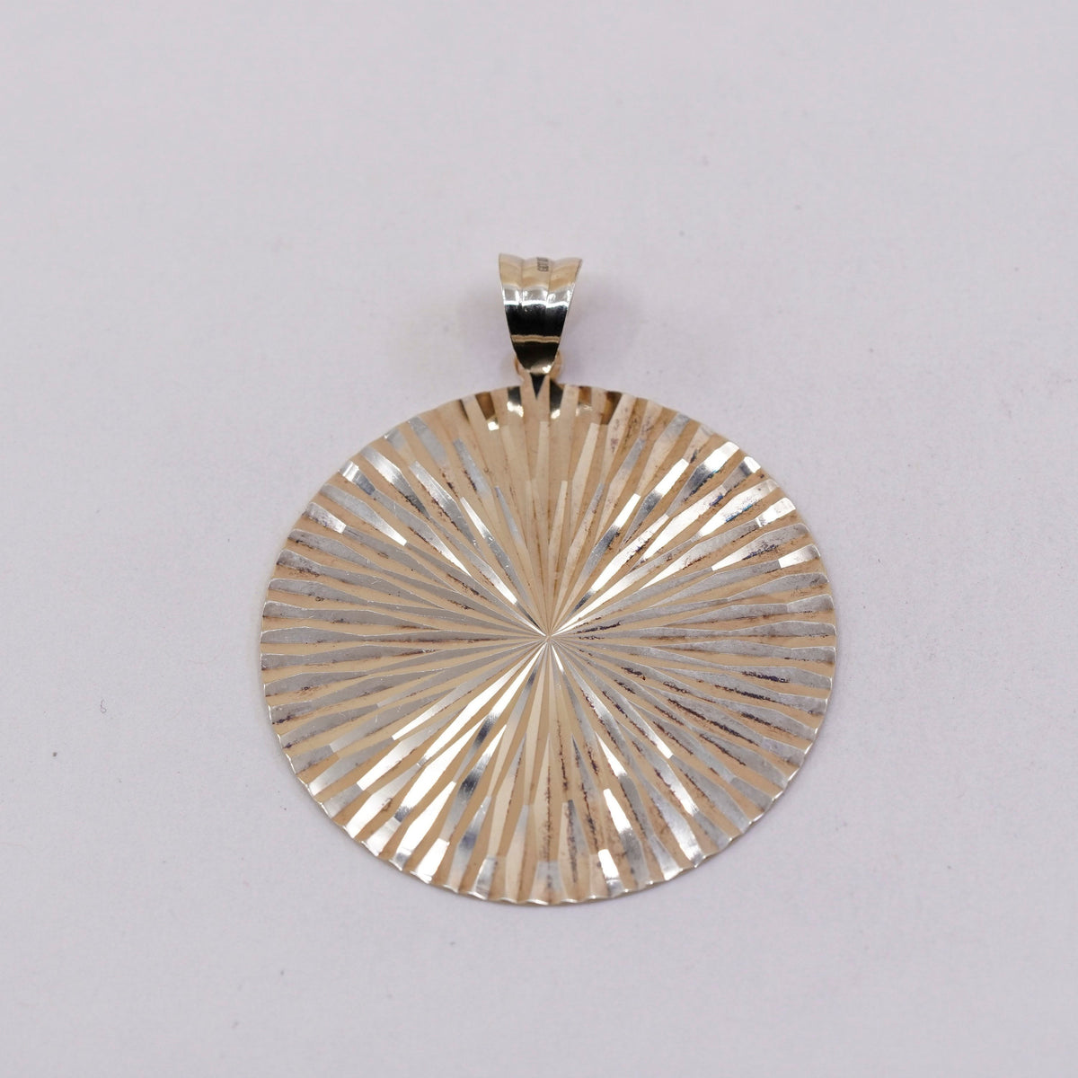 Vintage vermeil gold over sterling 925 silver handmade textured circle pendant