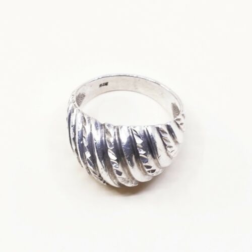 Size 6, Vtg Sterling Silver Handmade Ribbed Ring taxco 925 Silver Band