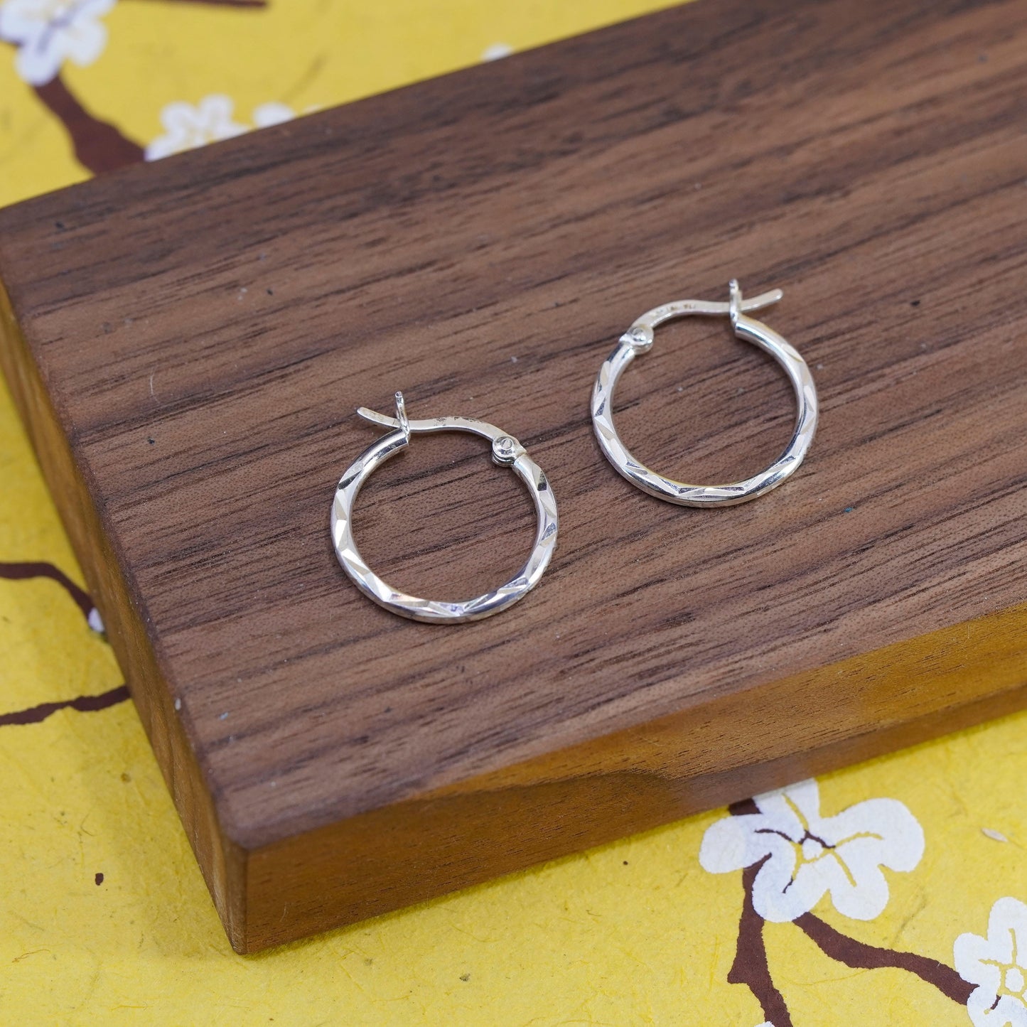 0.75”, Vintage Italy Sterling silver handmade earrings, 925 textured hoops