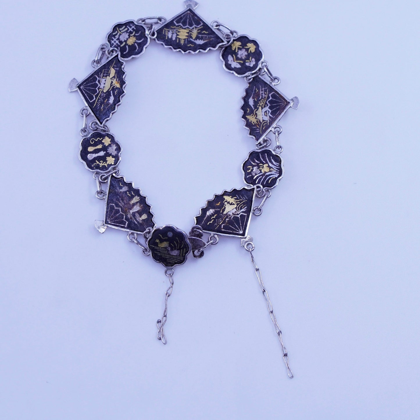 6.5”, Vintage 1950s Japanese shakudo Sterling 925 silver handmade bracelet