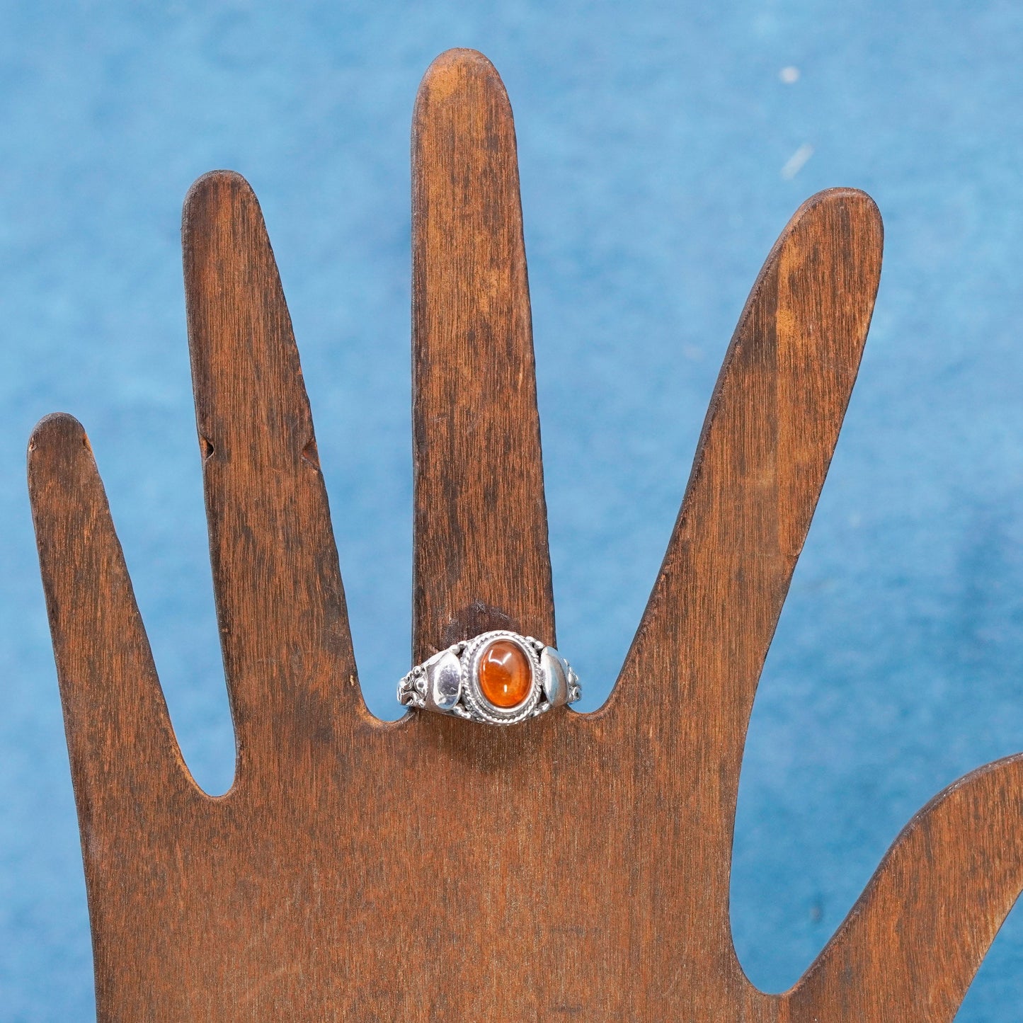 Size 8, Sterling 925 silver handmade amber ring, Native American, southwestern