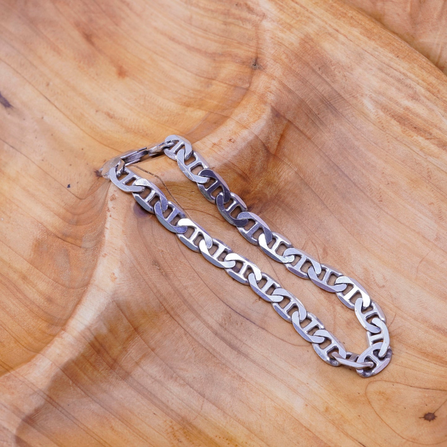 8.75”, 7mm, Vintage sterling silver link bracelet, 925 anchor chain bracelet