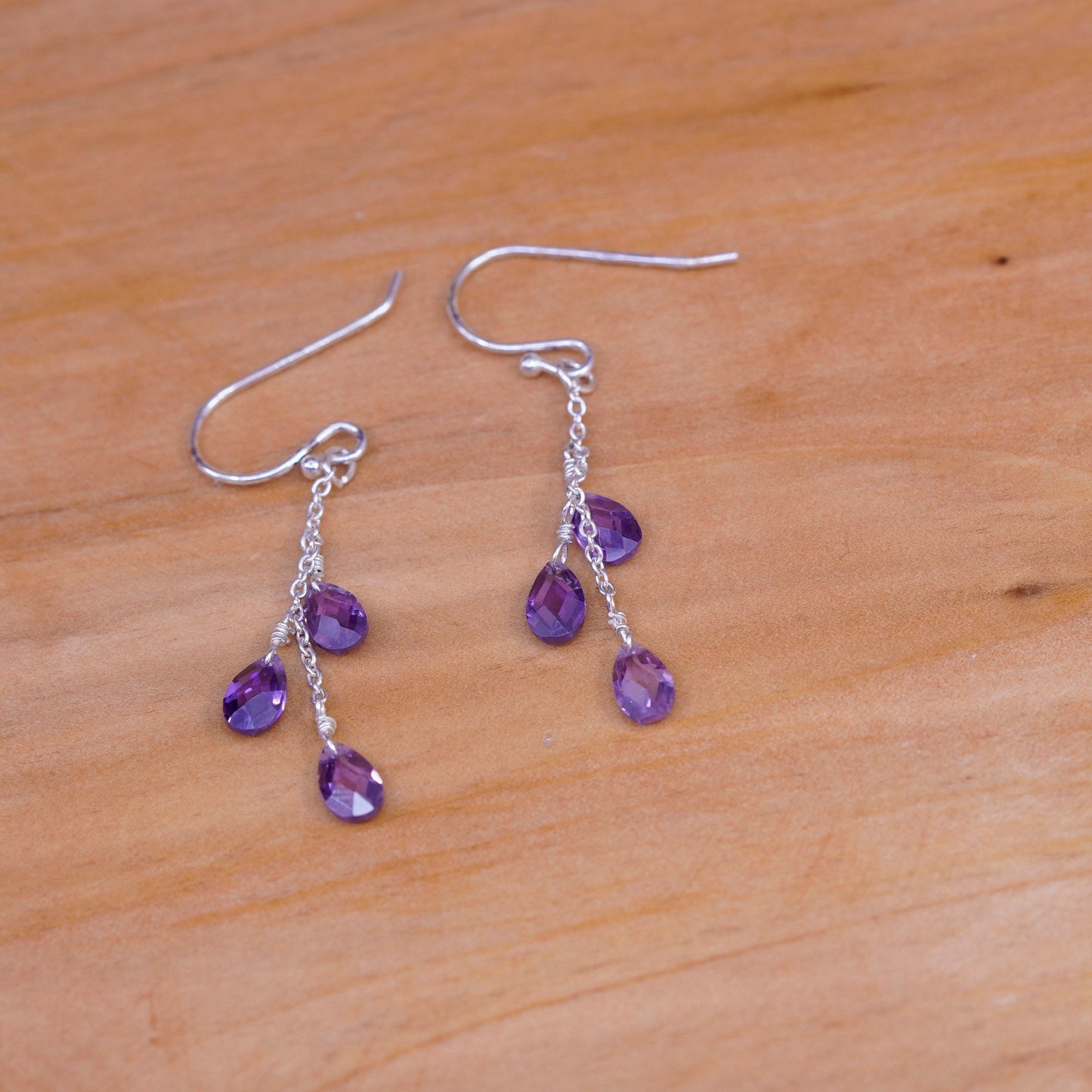 Vintage Sterling 925 silver handmade earrings with teardrop amethyst