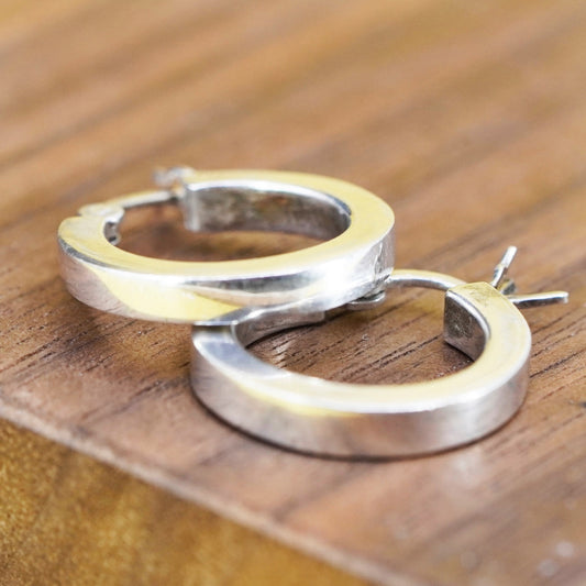0.5”, vintage Italy Sterling silver handmade hoops, edgy 925 huggie earrings