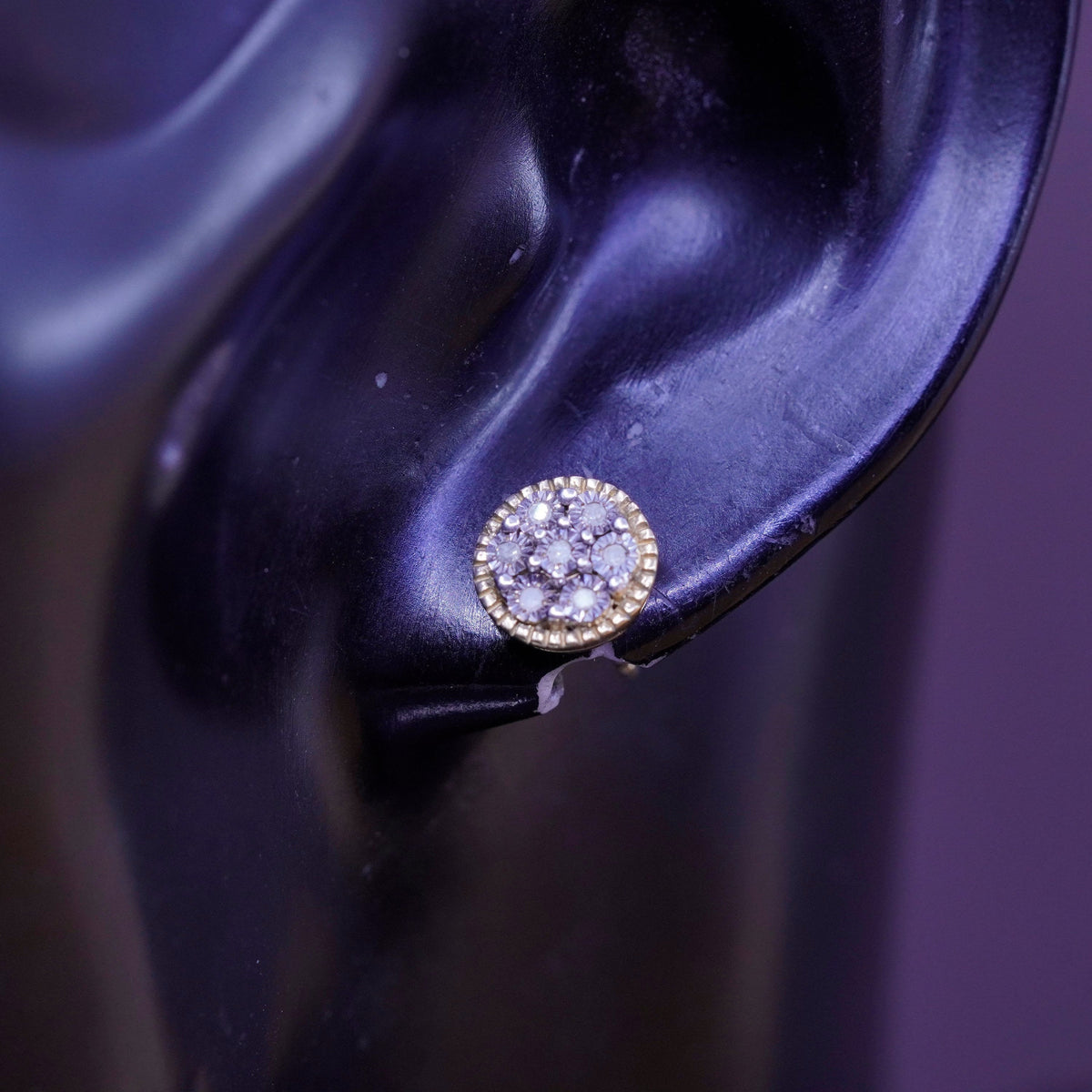 Vintage vermeil gold over Sterling silver earrings studs with genuine diamond