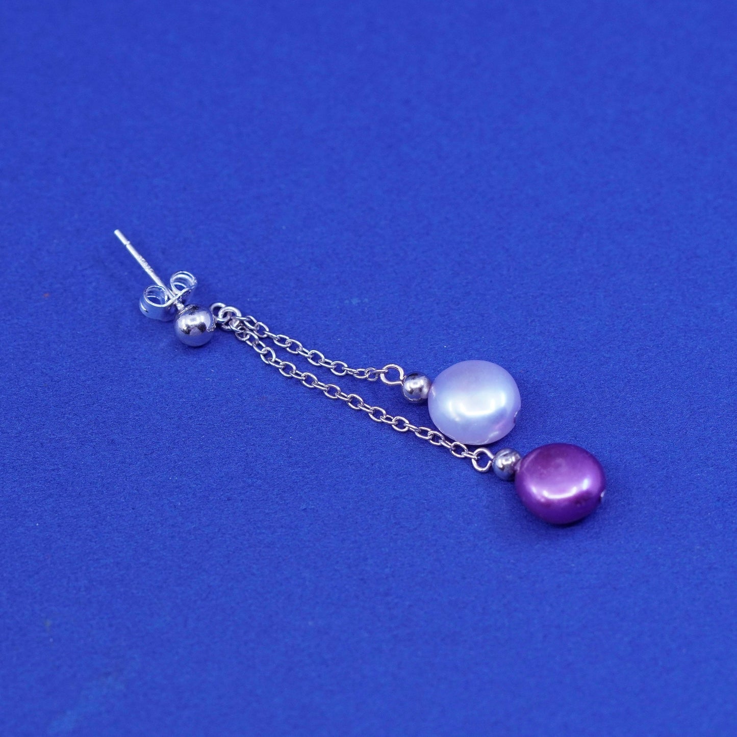 Sterling silver handmade earrings, 925 fringe with red and white pearl drops