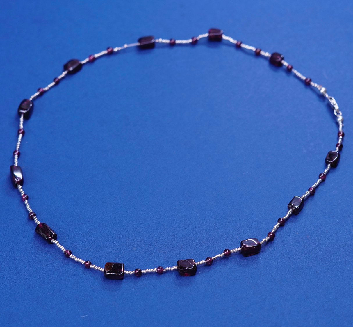 16”, vintage Sterling 925 silver handmade necklace chain with garnet bead