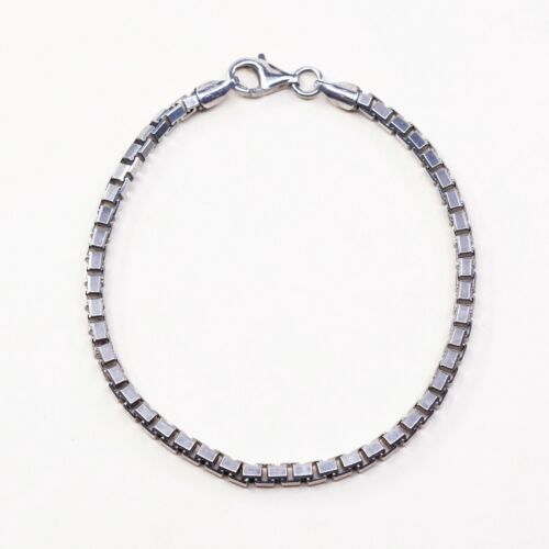 8.25”, 4mm, Vtg Sterling Silver bracelet, 925 Italy Solid Box chain, Stamped 925
