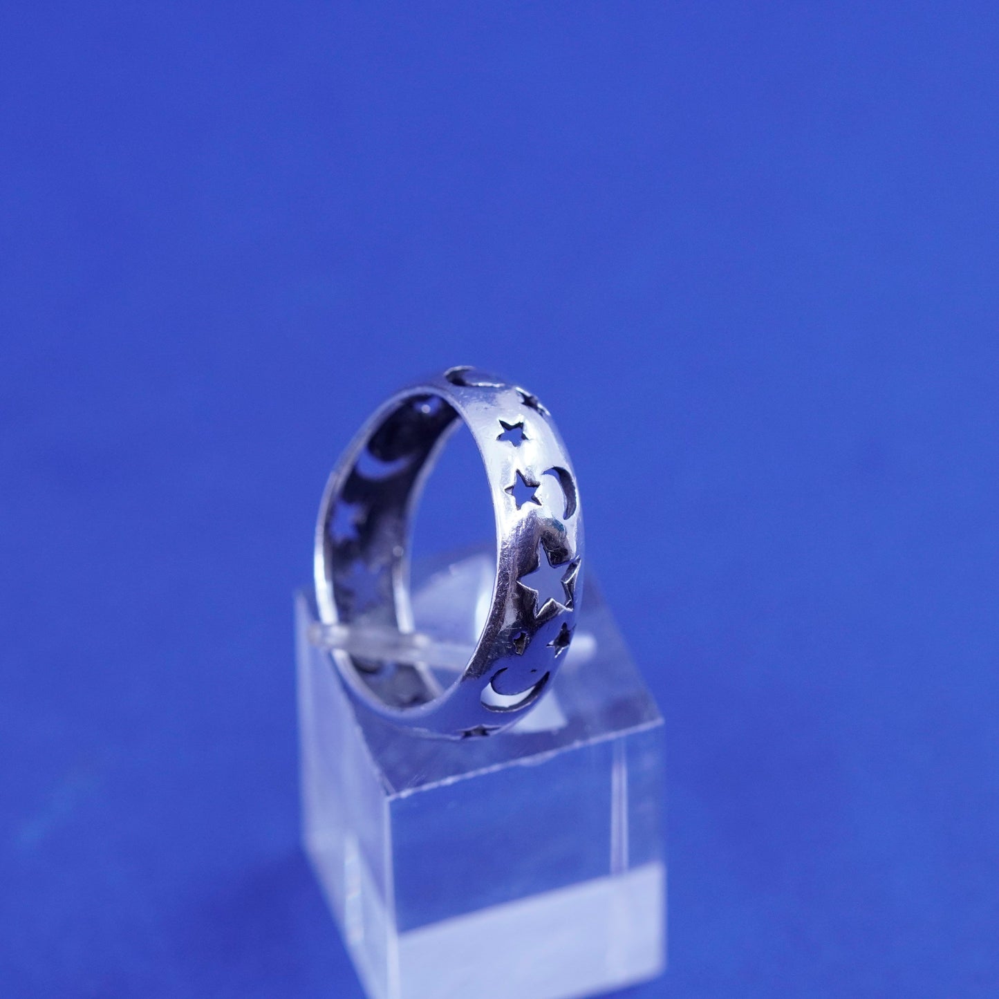 Size 8.25, vintage Sterling silver handmade ring, 925 moon star band