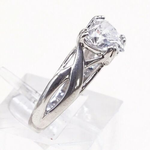 Sz 6, Vtg Sterling Silver handmade Ring, 925 Ring W/ Heart Shaped Cz