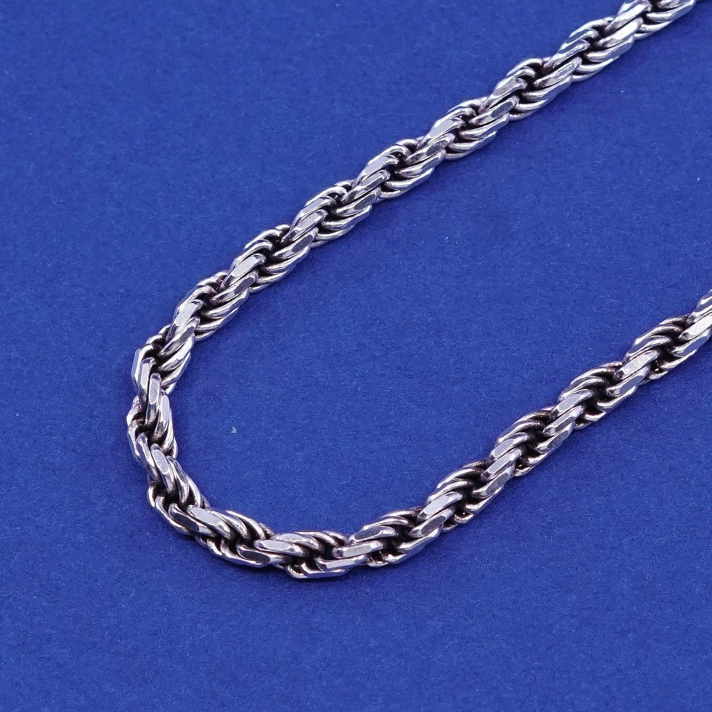 20”, 4mm, vintage milor italy sterling silver necklace, 925 diamond rope chain