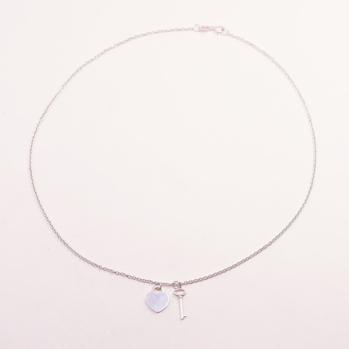 16”, vtg sterling silver handmade necklace, 925 circle chain heart key Pendant