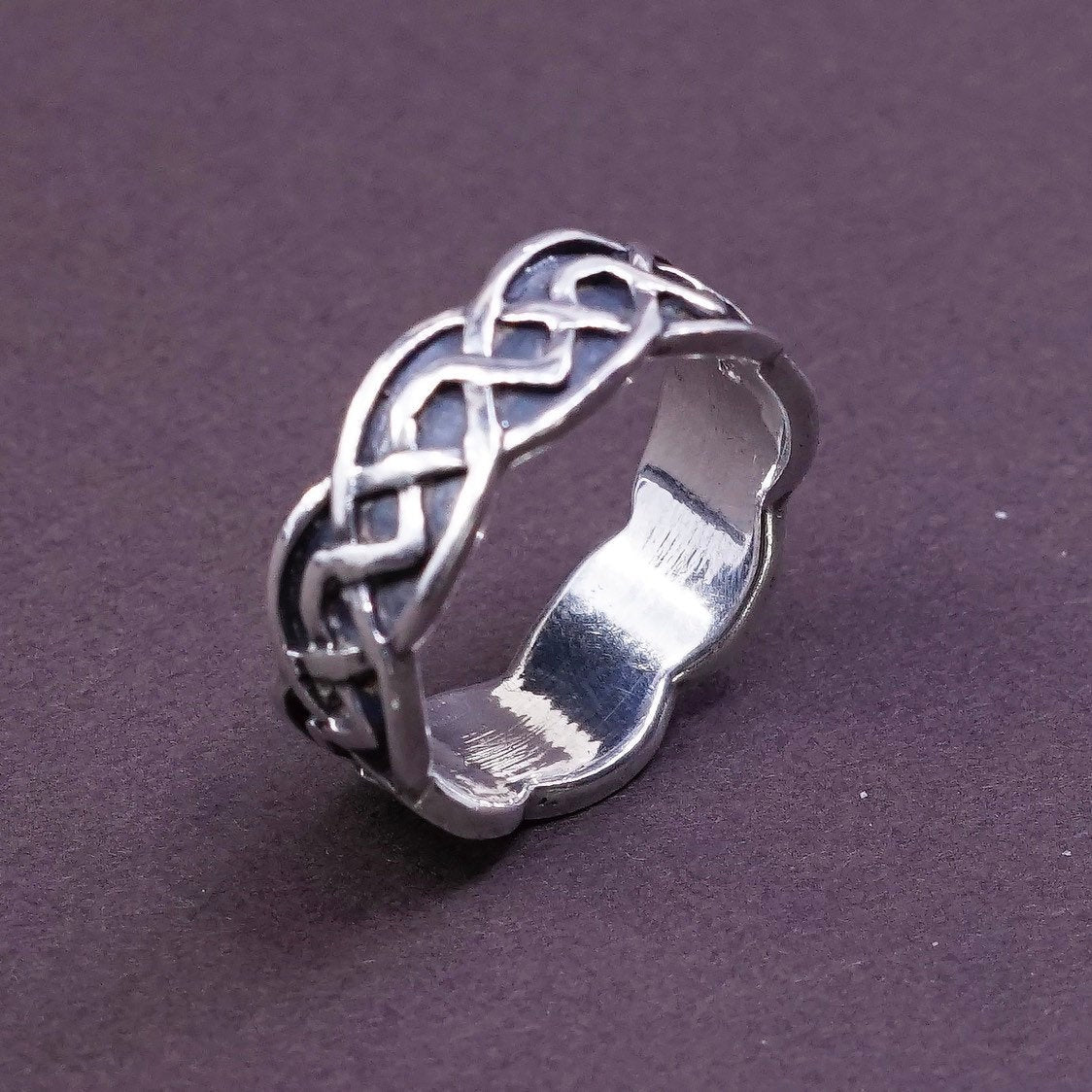 sz 6.25, hopi Sterling silver handmade ring, 925 band w/ oxidized wave