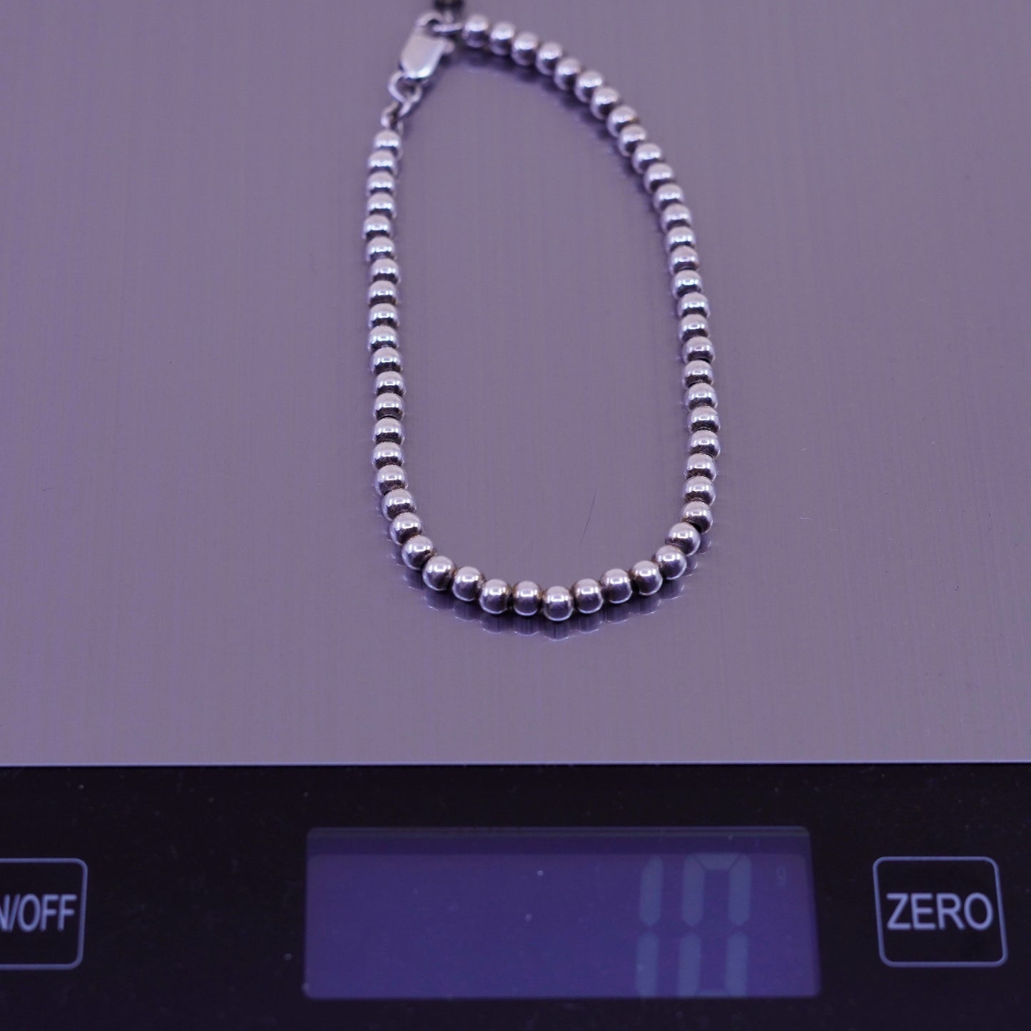 8”, 3mm, Vintage sterling silver bracelet, 925 beads chain with cross charm