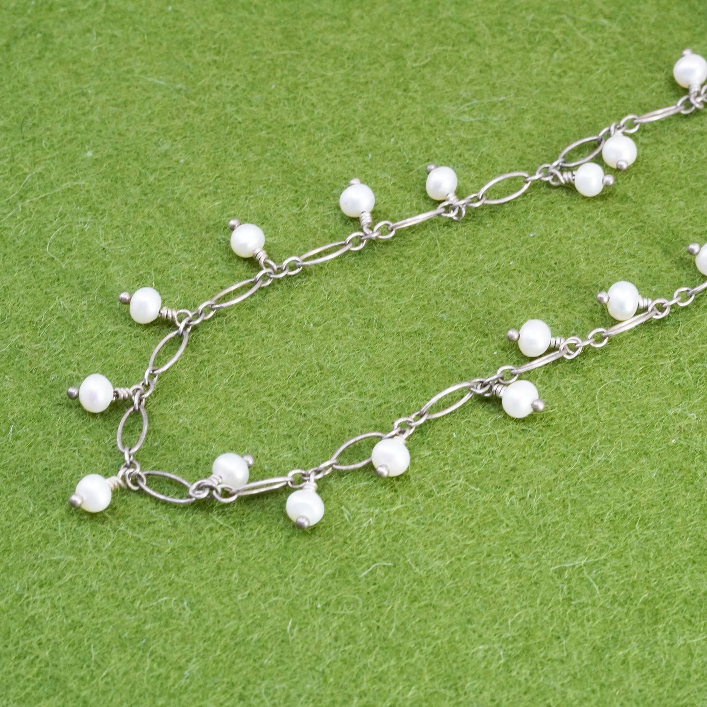 15”, cluster freshwater pearl with sterling 925 silver marquise chain necklace