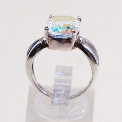 Sz 6, Sterling Silver Ring, 925 Silver Engagement Ring W/ blue Swarovski Crystal