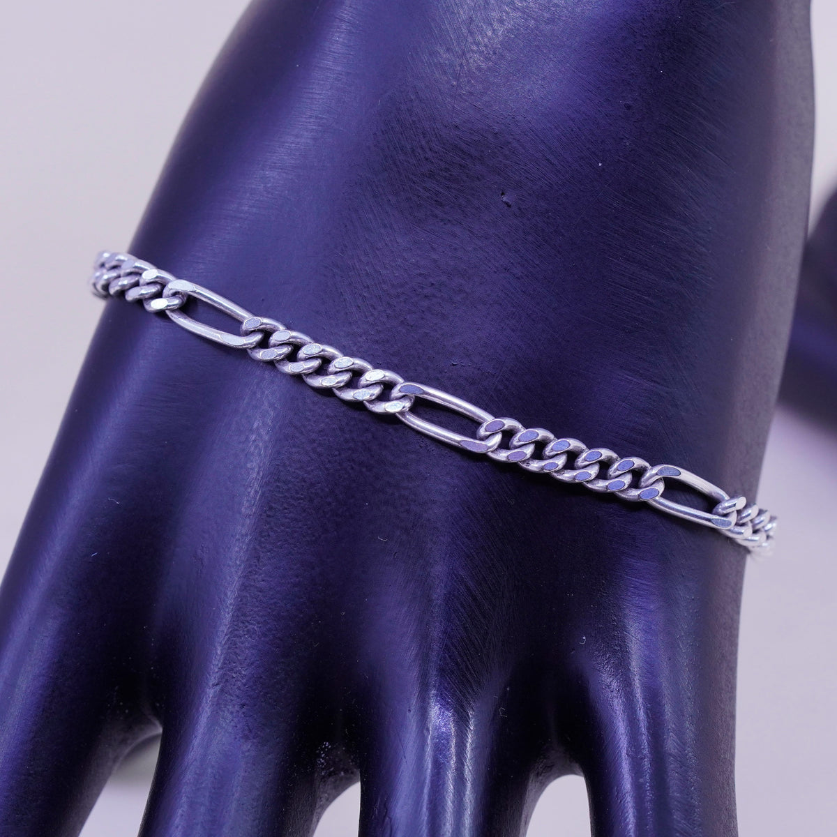 7.75”, 5mm, Vintage sterling 925 silver bracelet, Italy figaro chain