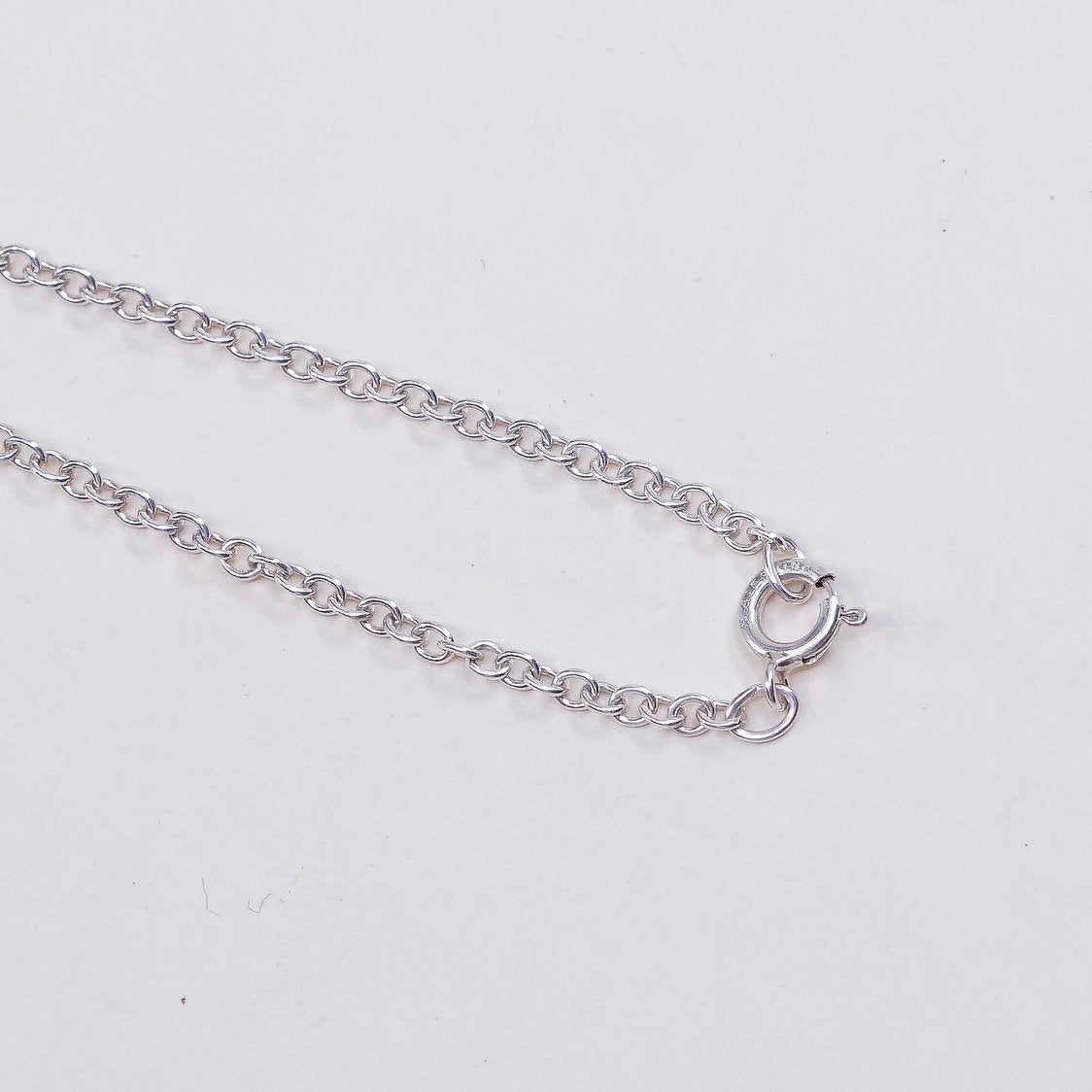 15”, vtg necklace, sterling silver 925 figuring chain w/ leaf N amethyst