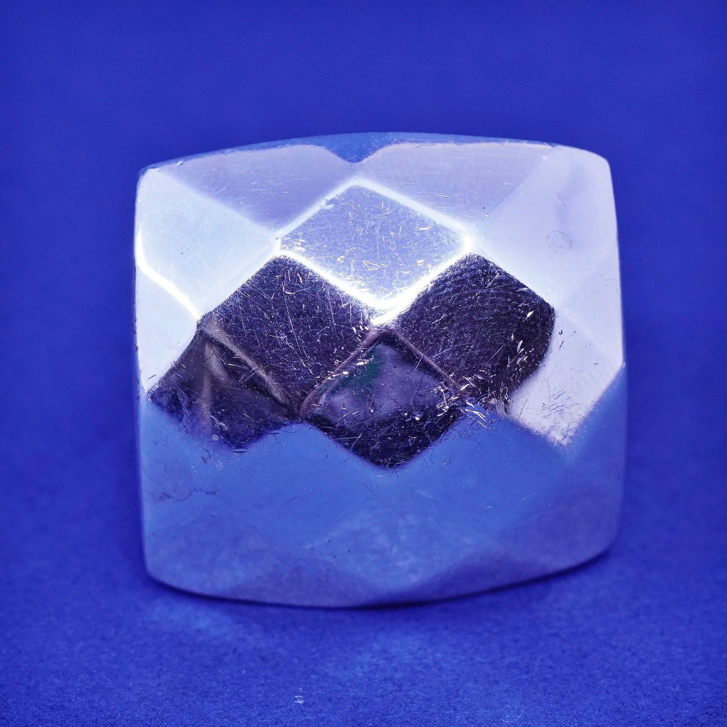 Size 8, vintage Sterling 925 silver handmade statement checker textured ring