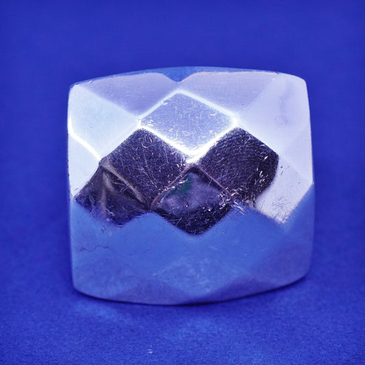 Size 8, vintage Sterling 925 silver handmade statement checker textured ring