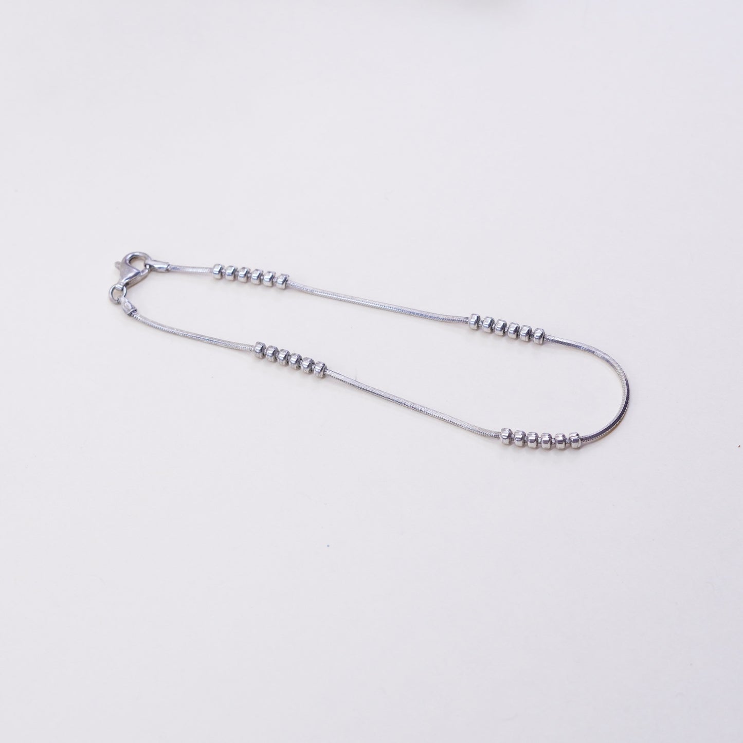 9”, 1mm, Vintage sterling silver bracelet, 925 snake chain with beads