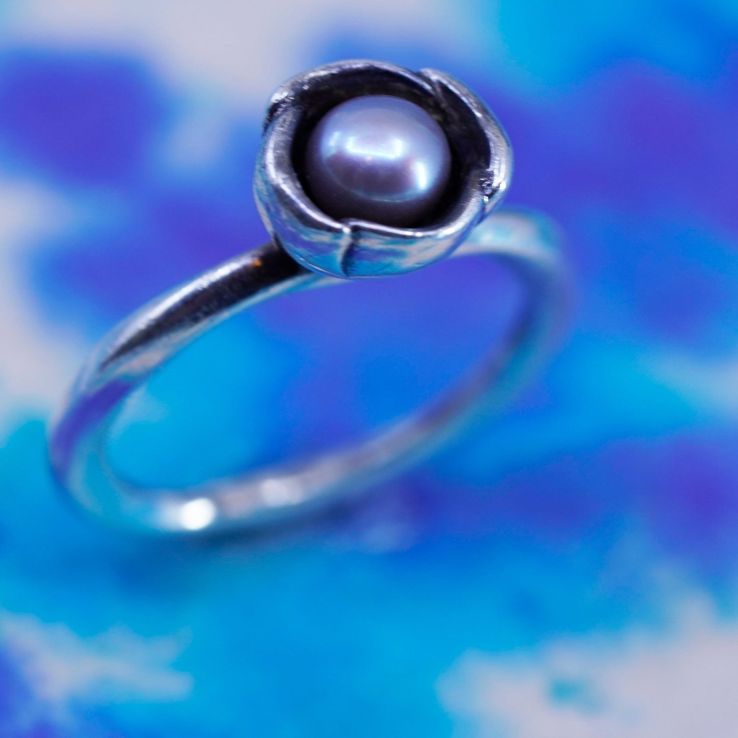 Size 7, vintage ALE sterling silver handmade ring, 925 stackable band w/ pearl