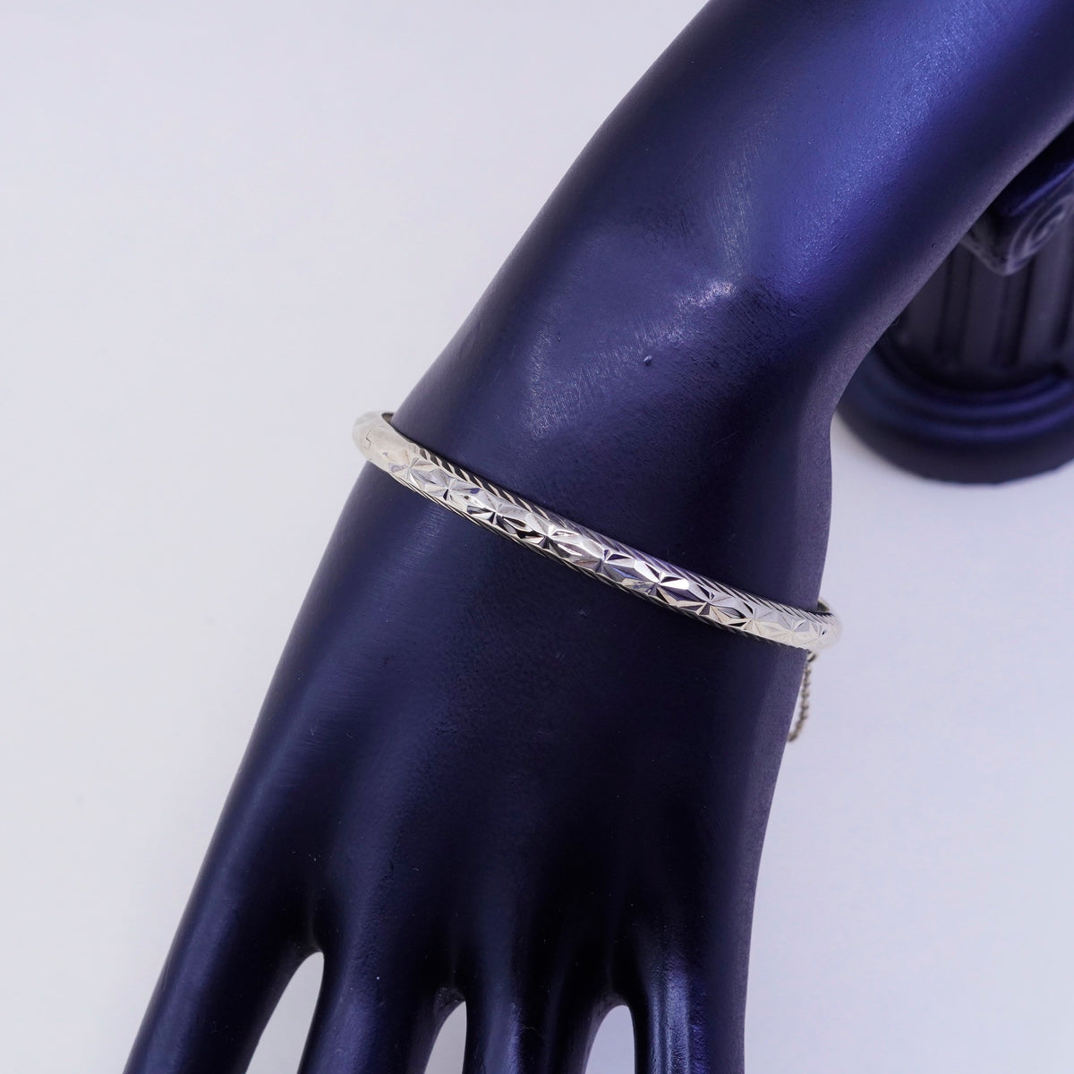 7.5”, gold vermeil sterling silver bracelet, textured 925 hinged bangle