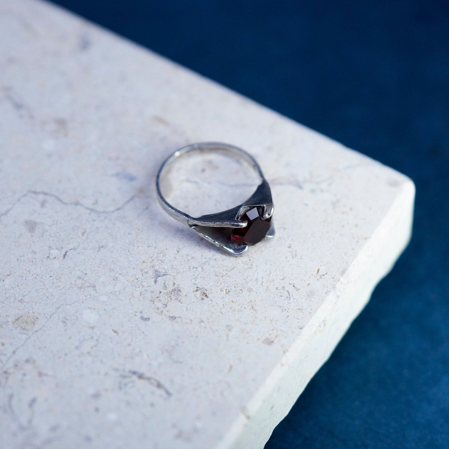 Size 5, vintage Sterling 925 silver handmade ring, 925 band with ruby