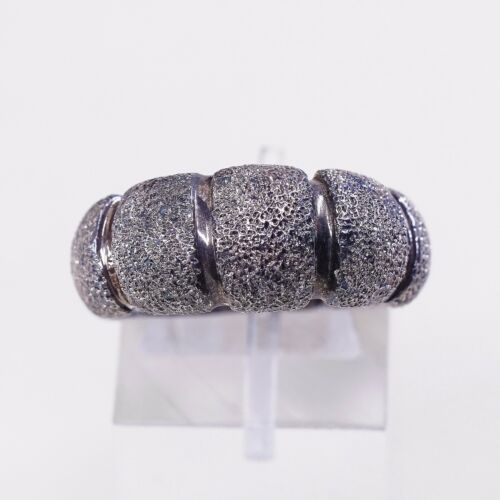 Size 8, Italy Milor Sterling Silver Handmade Ribbed Ring, 925 Silver Matt Band