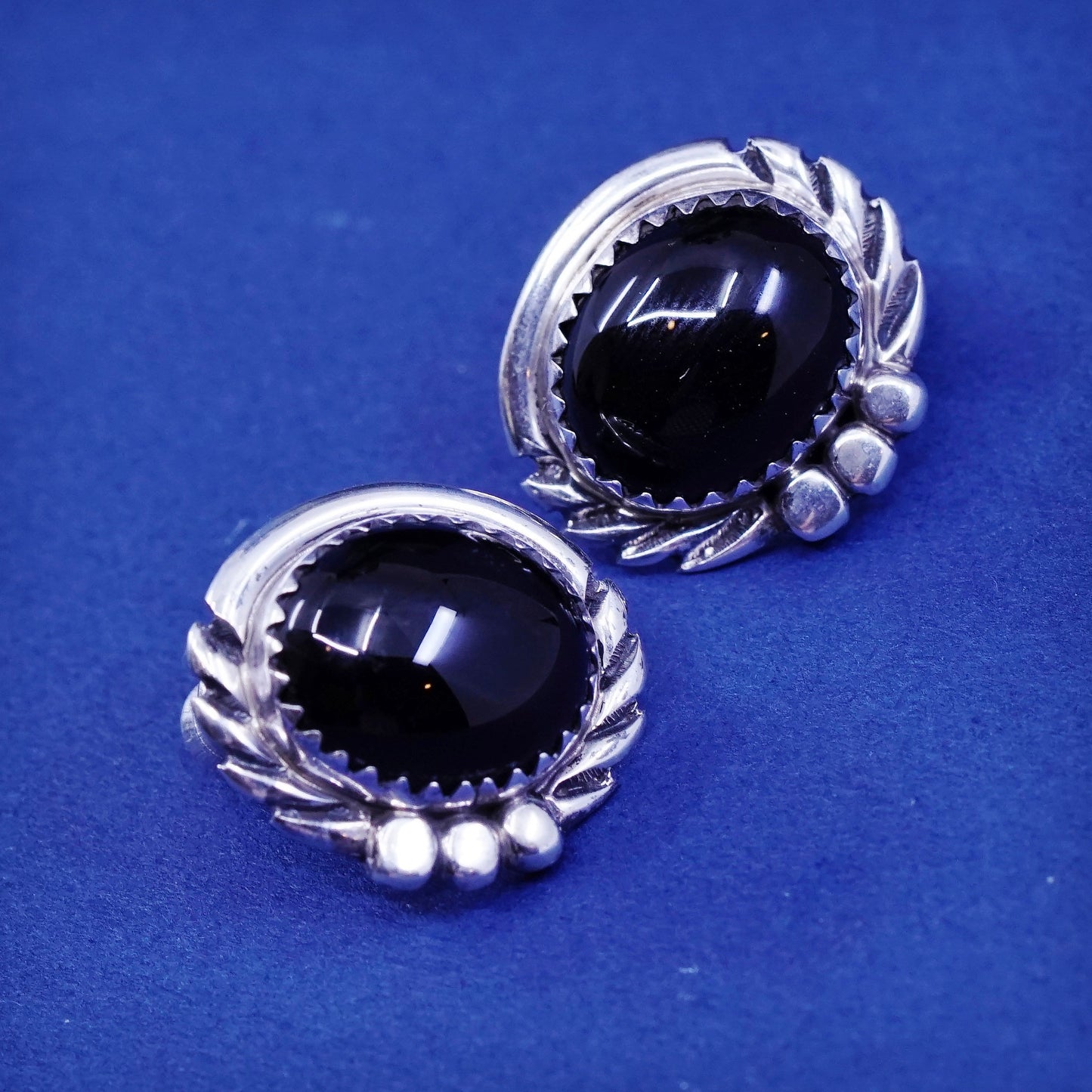 Native American sterling silver handmade earrings 925 studs w/ obsidian N beads