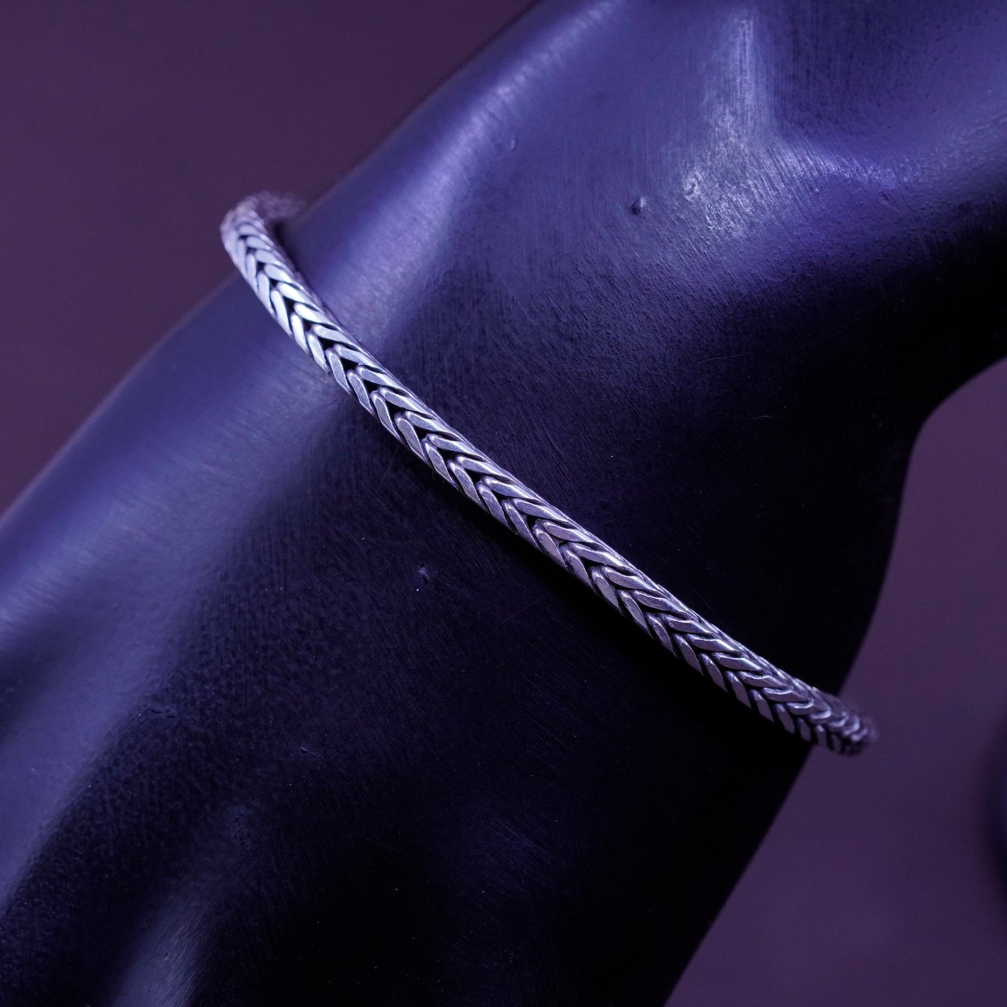 6.5”, vintage heavy Sterling silver handmade bracelet, square 925 wheat chain