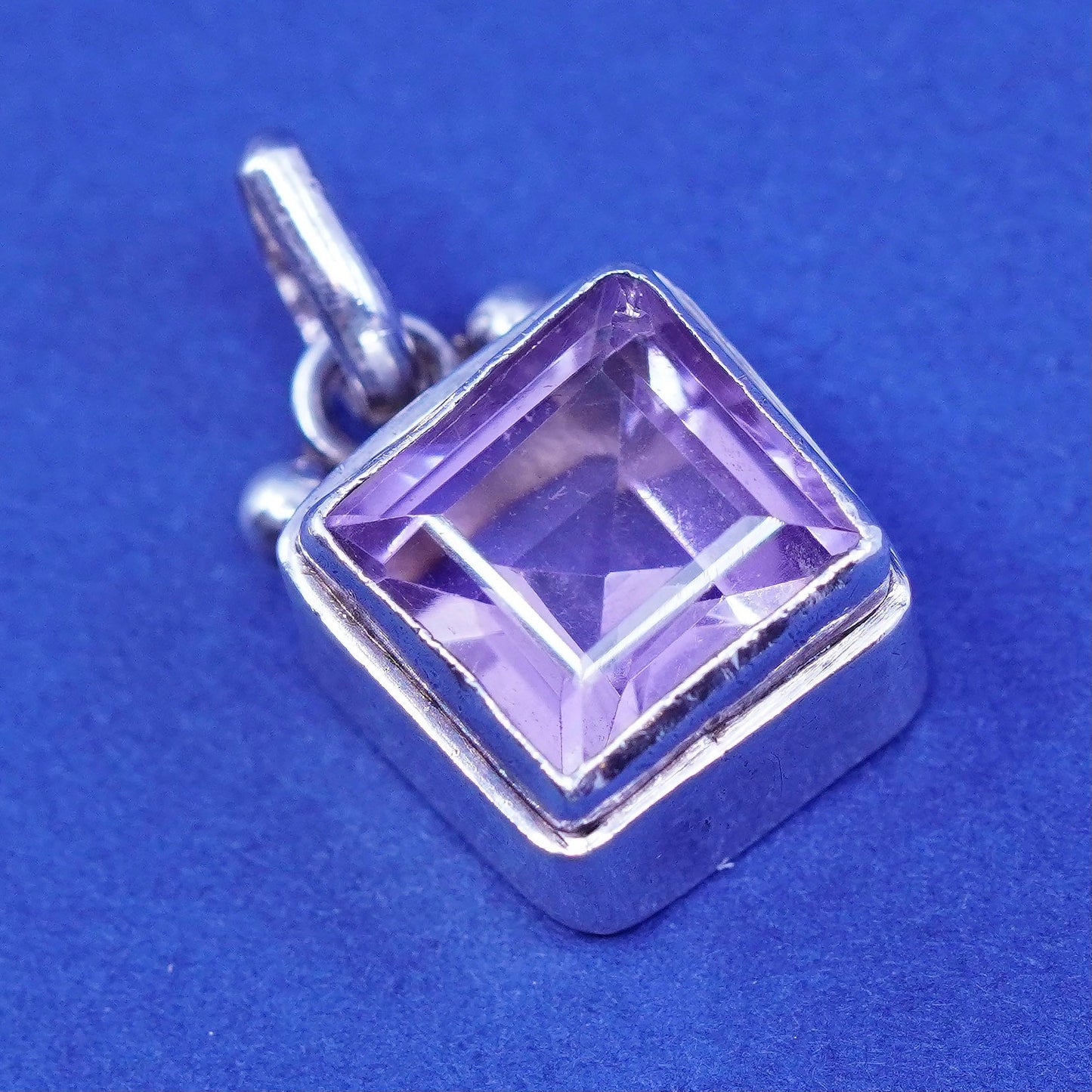 Vintage Sterling 925 silver handmade pendant with square amethyst