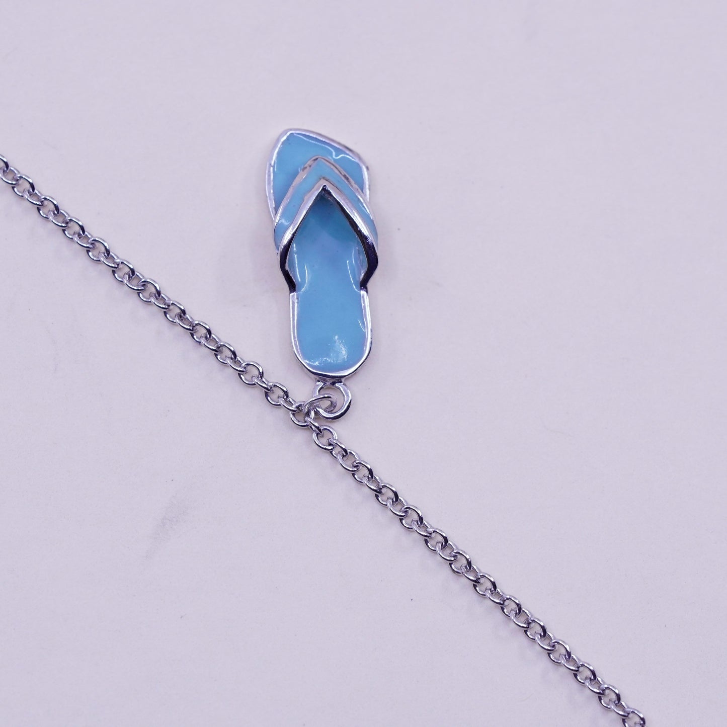 9.5”, sterling silver ankle bracelet, Italy 925 circle anklet enamel flip flop
