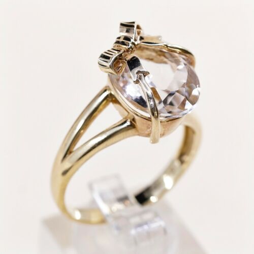 Sz 11.5, Turkey Vermeil Gold Over Sterling Ring, 925 Ring W/ Crystals Ribbon Bow