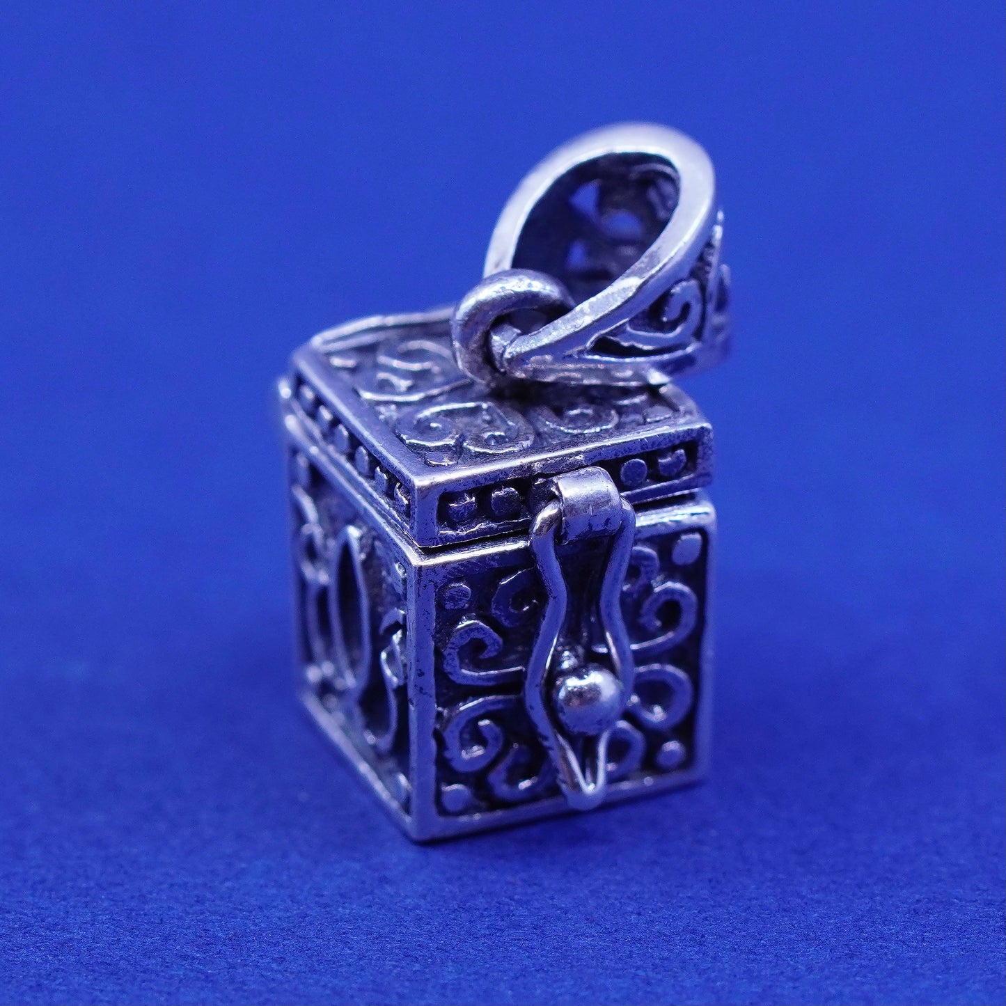 Vintage Sterling silver prayer box pendant, 925 prayer locket charm