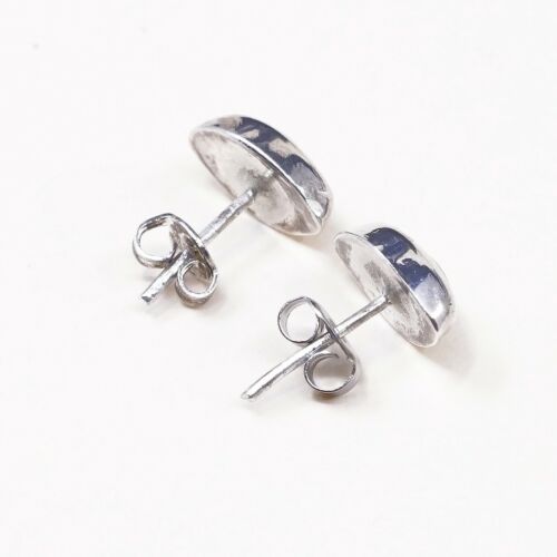 Vintage Sterling Silver Handmade Earrings, 925 Silver Studs W/ Obsidian
