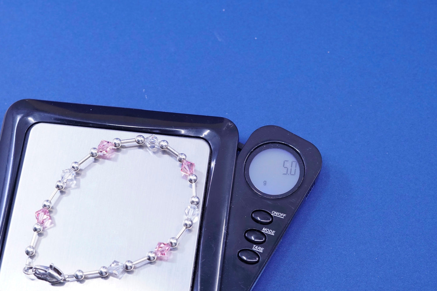 6.75”, vintage sterling 925 silver handmade bracelet with pink crystal beads