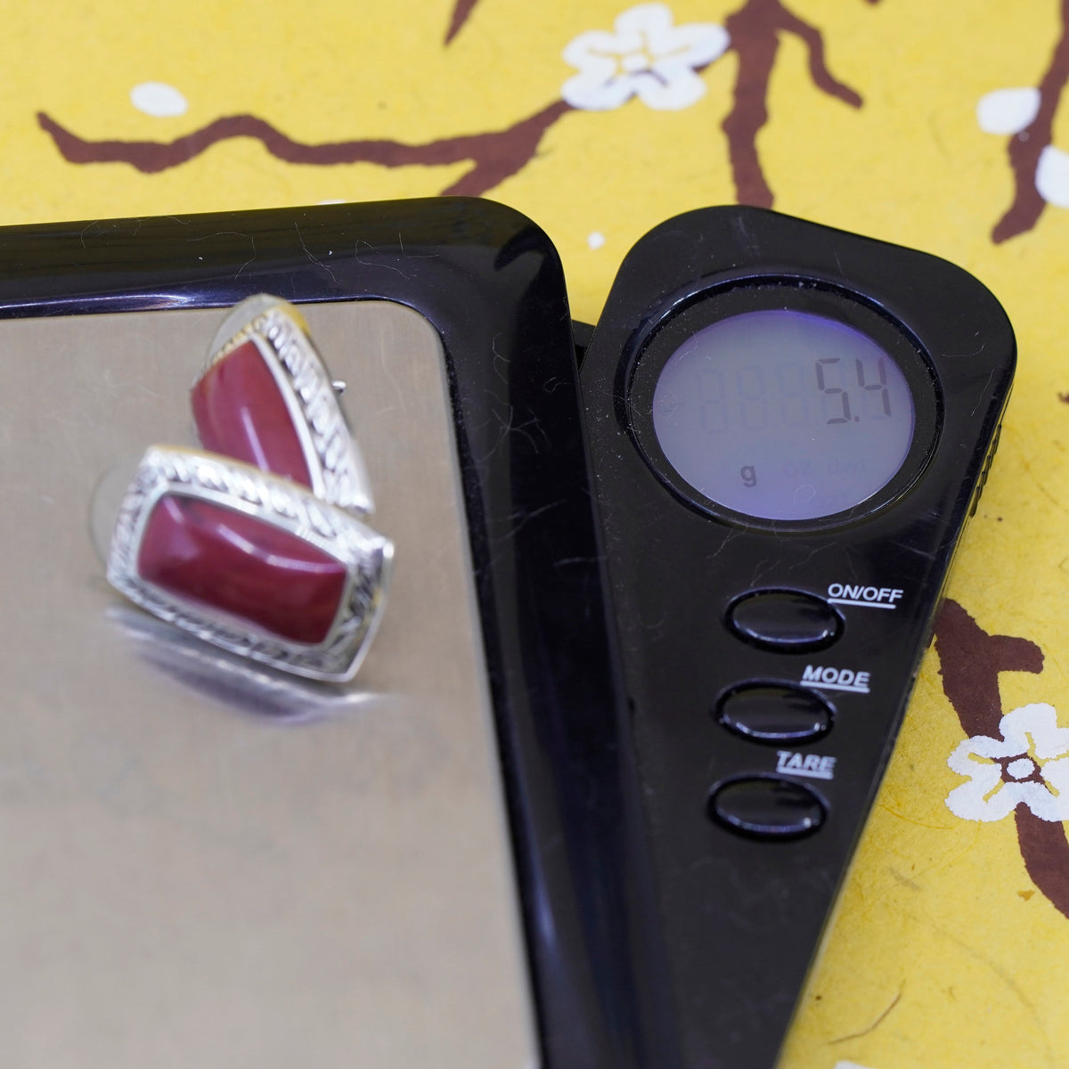 vtg Mexico Sterling silver handmade earrings, 925 rectangular studs red jasper