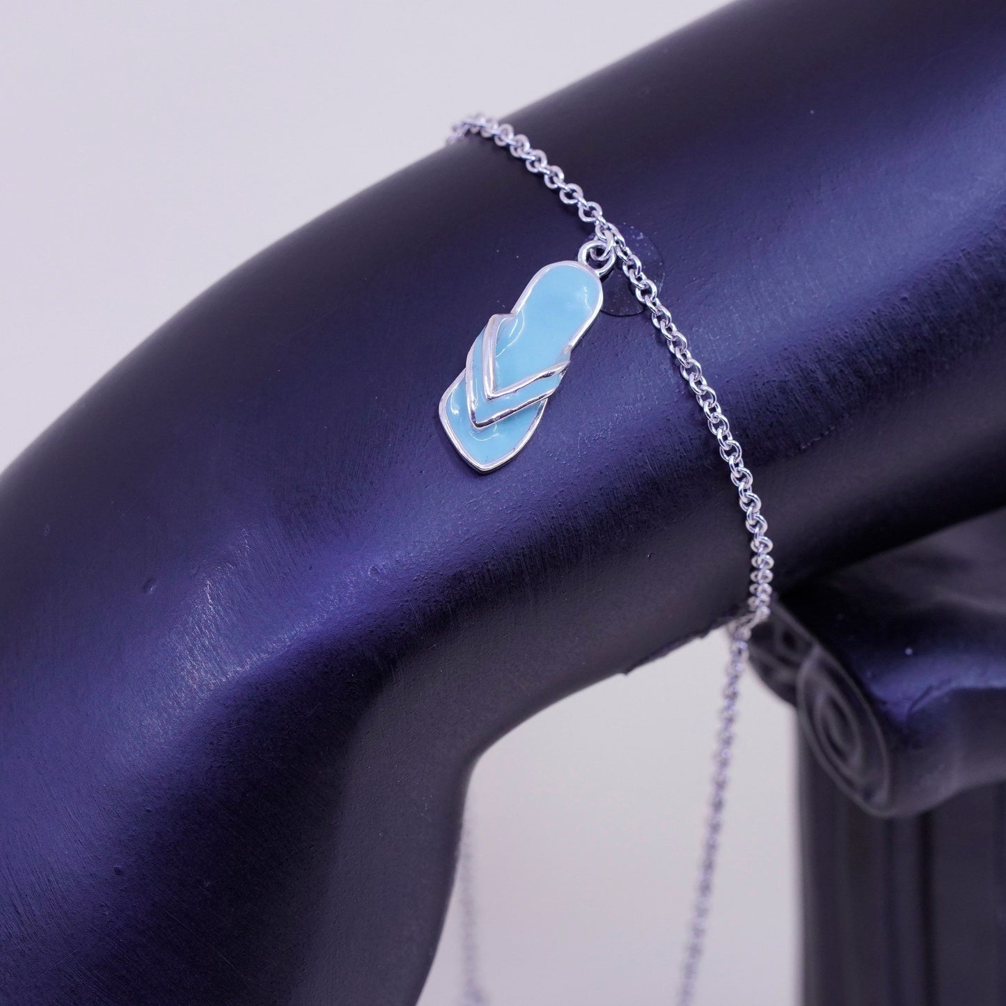 9.5”, sterling silver ankle bracelet, Italy 925 circle anklet enamel flip flop