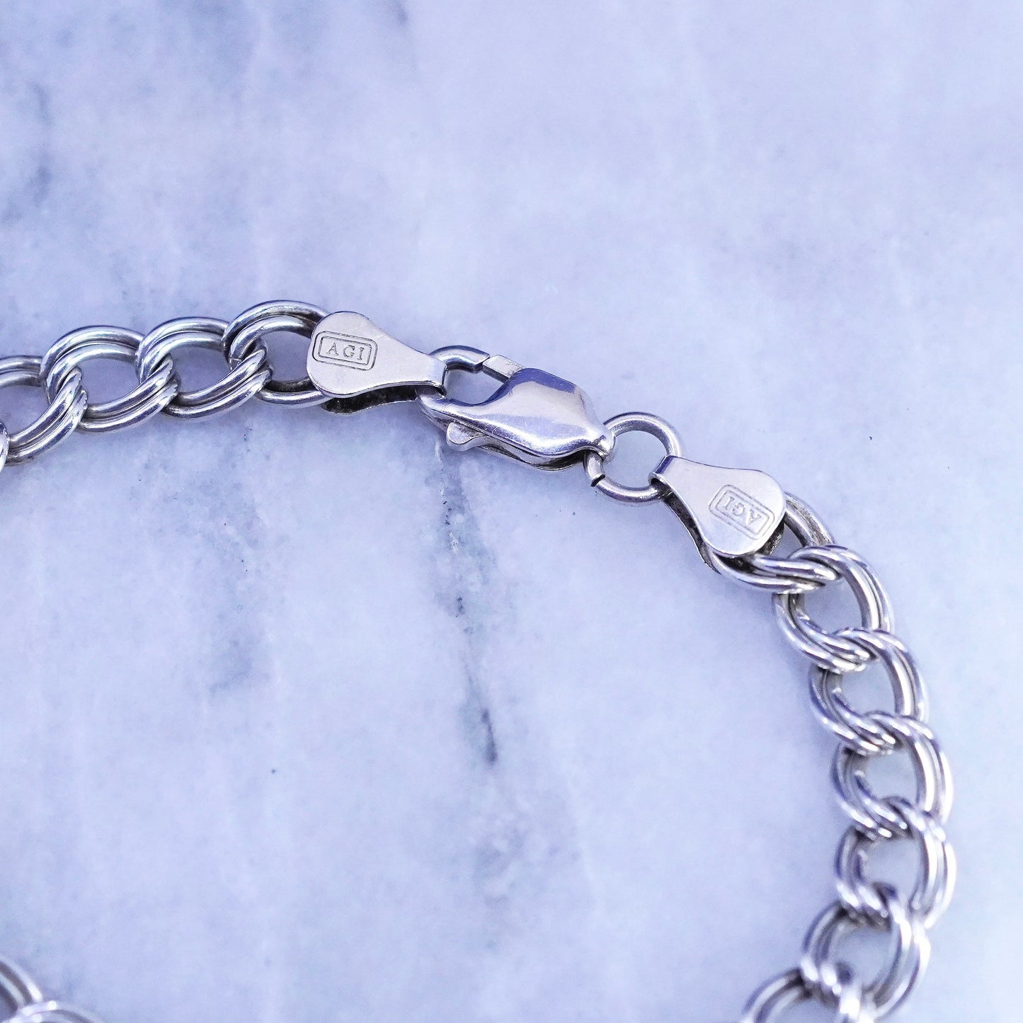 7”, Italy AGI Sterling silver handmade charm bracelet, 925 double curb chain