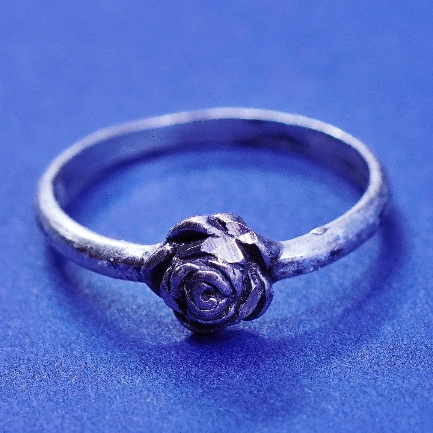 Size 5, vtg shube Sterling silver handmade ring, 925 filigree rose flower band