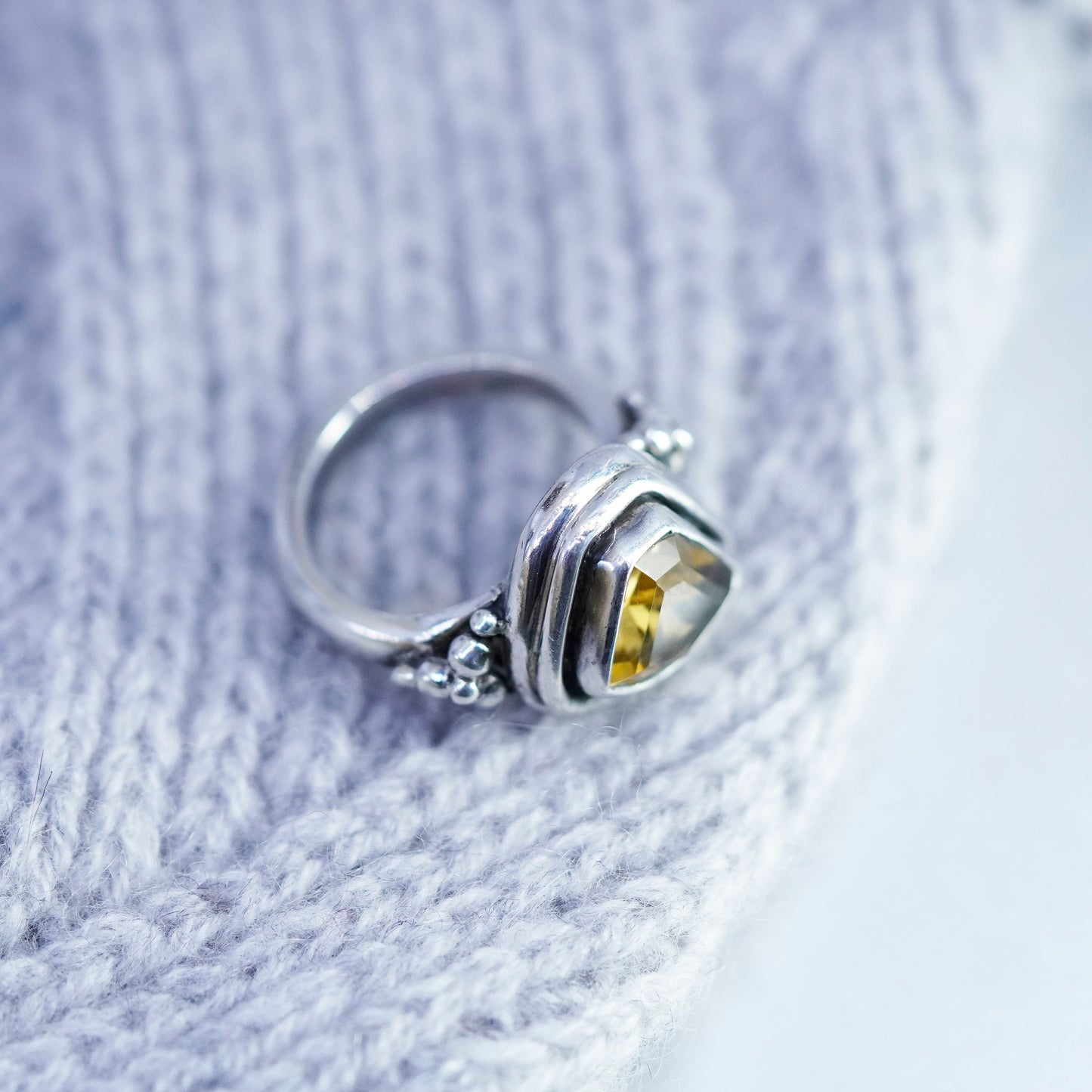 Size 6.25, vintage sterling 925 silver ring, handmade band with citrine